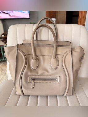 Celine Taupe Leather Luggage Tote